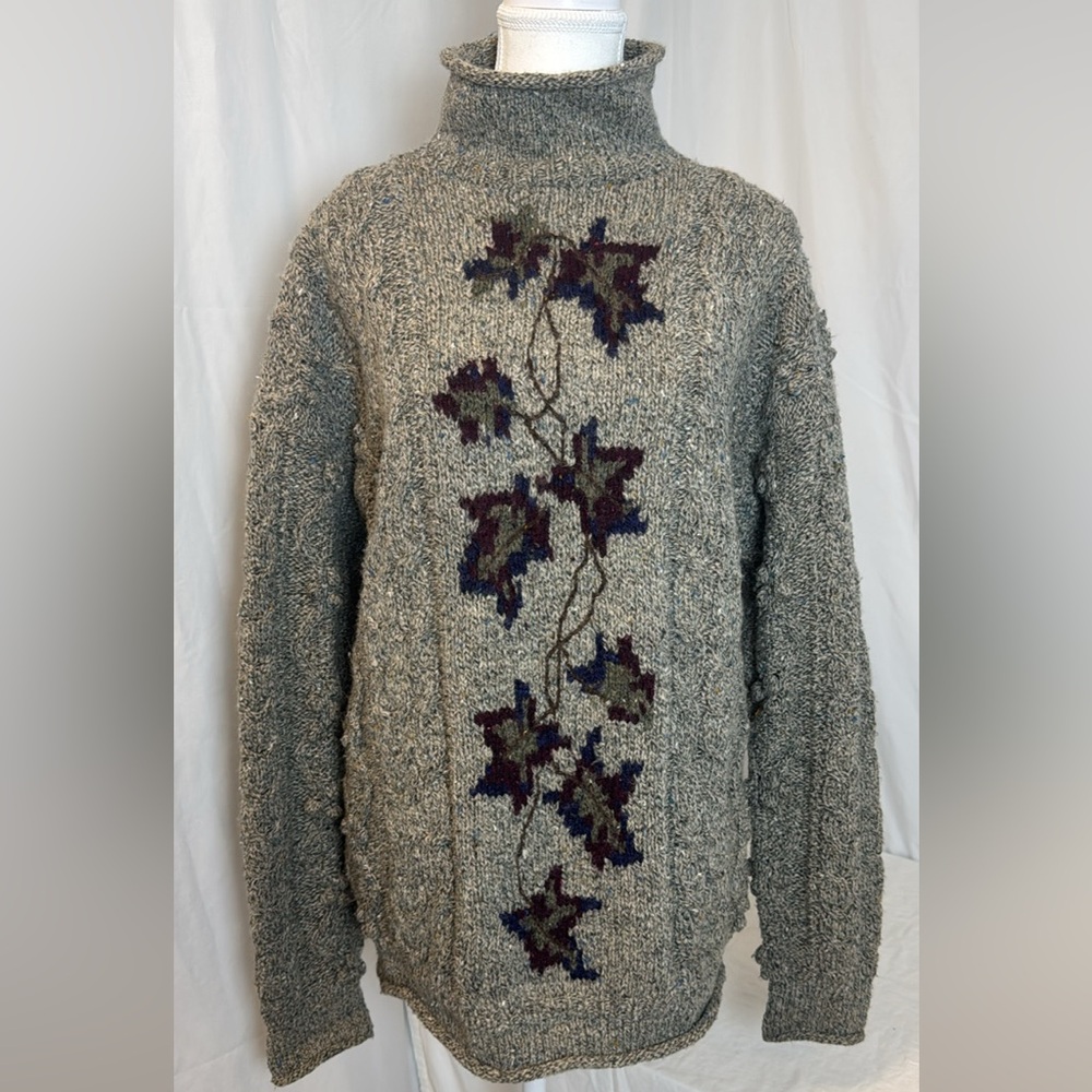 Vtg Ann Taylor Hand Knitted Wool Silk Ivy Embroidered Sweater S
